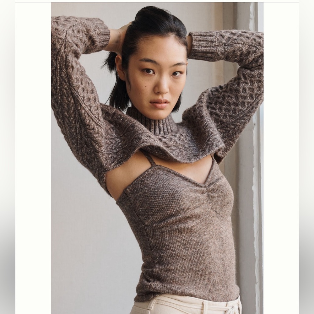 Anthropologie Brown Cable Knit Sweater